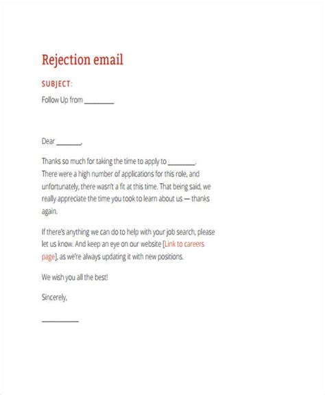 Rejection Email - 8+ Examples, Format, Pdf