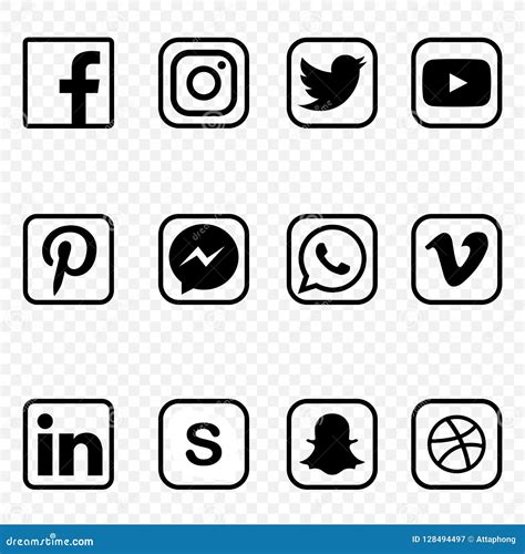 Black and White Social Media Icons on Transparent Background Vector ...