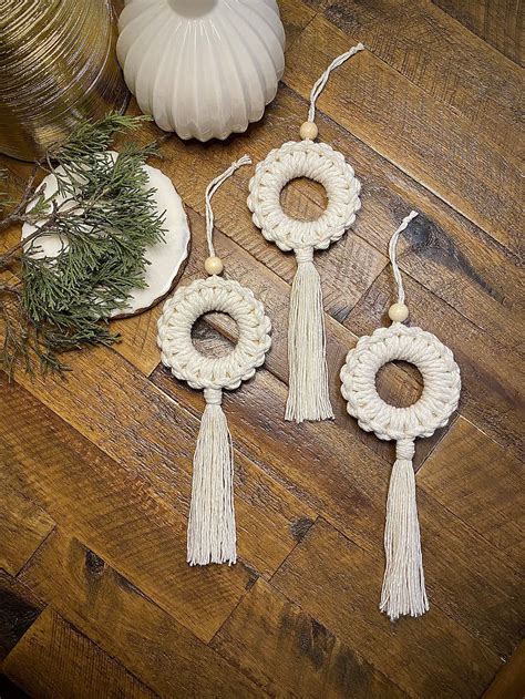 A Set of 3 Beautiful Handmade Macramé Ornaments Add a Warm - Etsy UK