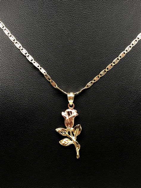 14k Solid Gold Yellow & Rose Pendant Necklace Tri-Color Valentina Chai ...