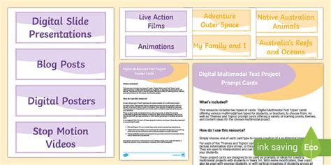 Digital Multimodal Text Project Prompt Cards (teacher made)