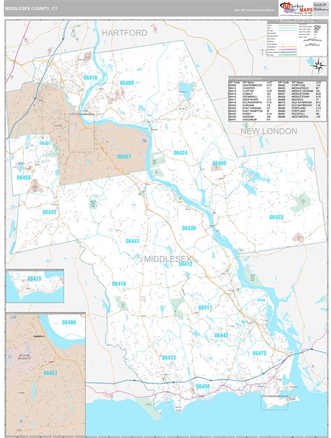 Middlesex County, CT Wall Map Premium Style by MarketMAPS