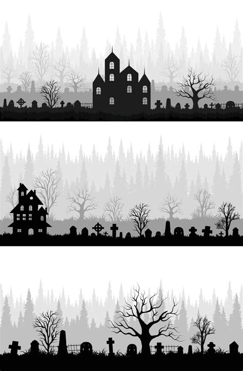 Background of spooky graveyard silhouette with copy space area. Vector ...