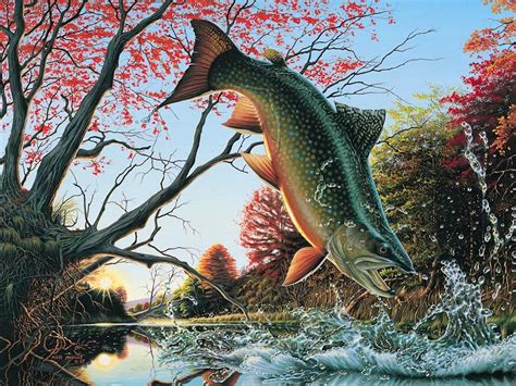 Brook Trout Painting by Wildlife Artist Mark Mueller | 猫 あくび, 動物, あまご