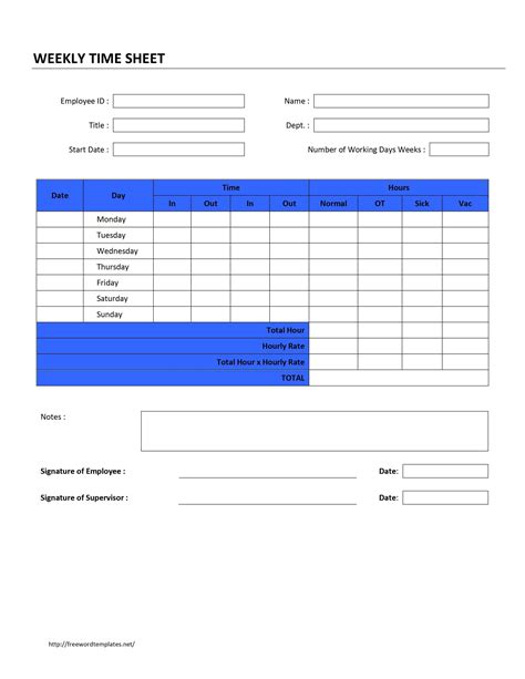 Employee Timesheet Template Word