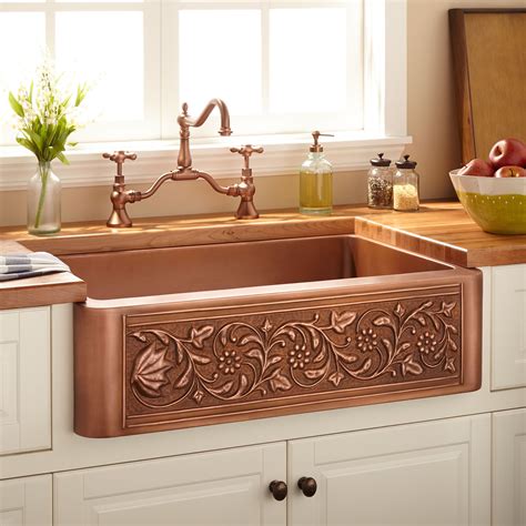 33" Vine Design Copper Farmhouse Sink - Kitchen