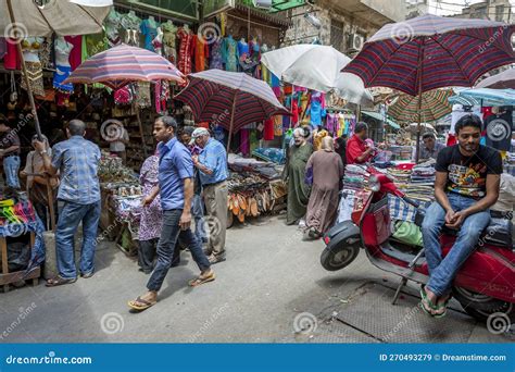 A Busy Section of the Khan El-Khalili Bazaar at Cairo in Egypt ...