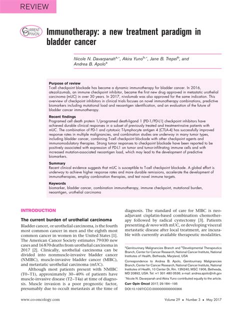 (PDF) Immunotherapy: A new treatment paradigm in bladder cancer