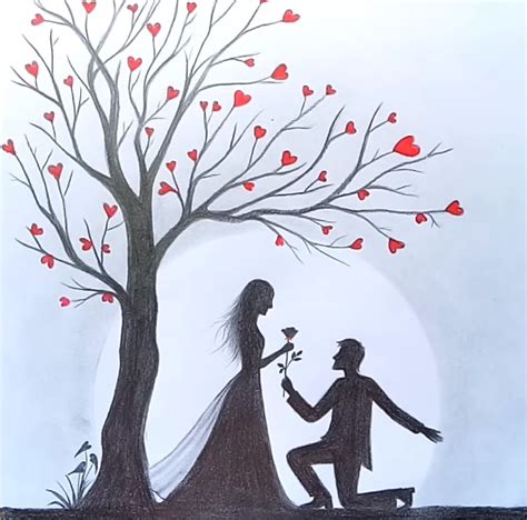 Romantic Propose Scenery || Draw Romantic couple under a love tree. : r ...