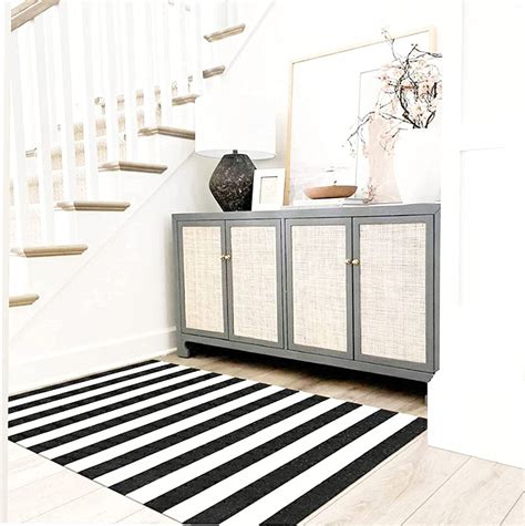 Black and White Striped Outdoor Rug, Cotton Woven Rugs for Front Porch ...