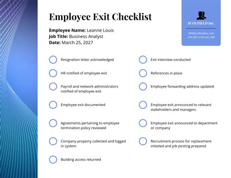 Employee Exit Checklist Template