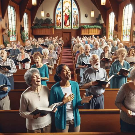 A Baptist church congregation engaged in congregational singing, with ...