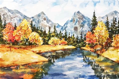 Free Vector | Watercolor autumn landscape