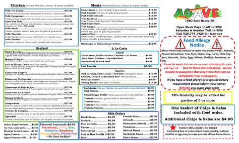 Agave Menu — Agave Mexican Restaurant