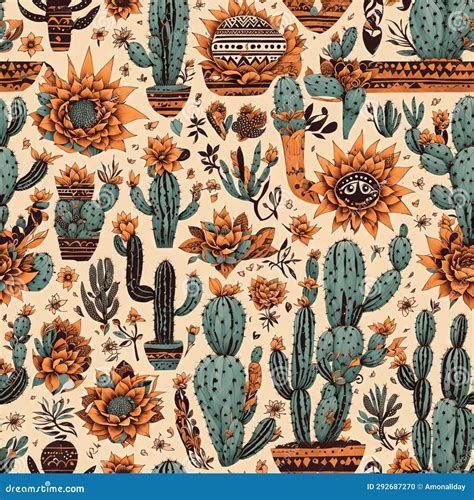 Boho Cactus Art Wallpaper Seamless Pattern Colorful Digital Background ...