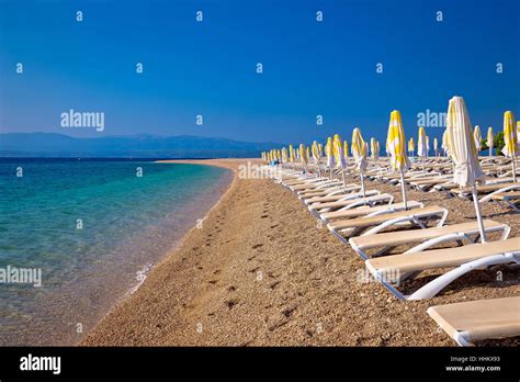 Famous Zlatni Rat beach on Brac island, Dalmatia, Croatia Stock Photo ...