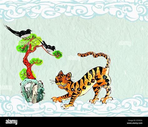 illustration of Korean traditional image featuring tiger Stock Photo ...