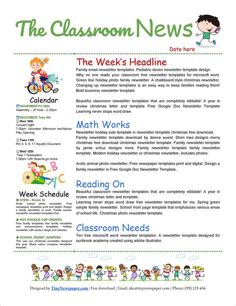 40 Free Printable A4 Newsletter Templates For School And Community ...