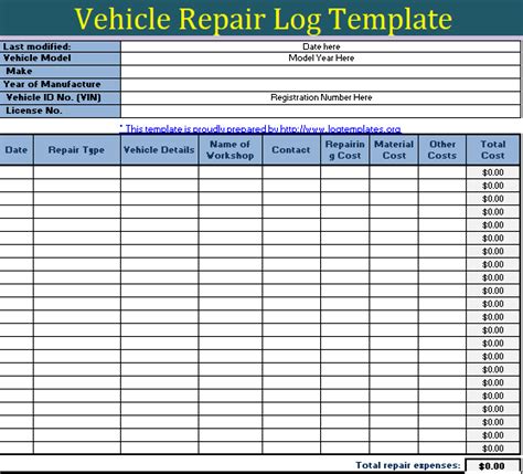 5+ Vehicle Repairing Log Template | Free Log Templates