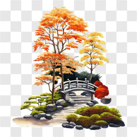 Download Autumn Bridge Painting in Beautiful Landscape PNG Online ...