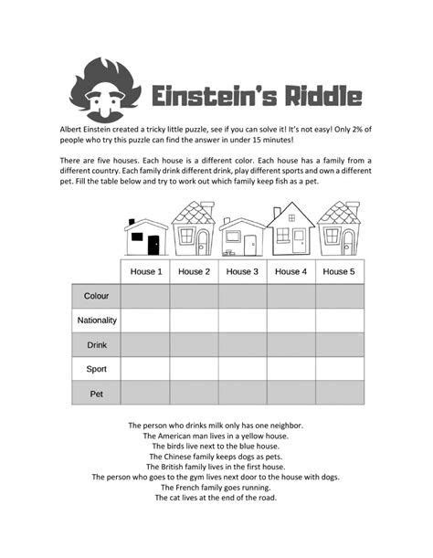 List Of Printable Einstein Riddles References in 2022 | Einstein riddle ...