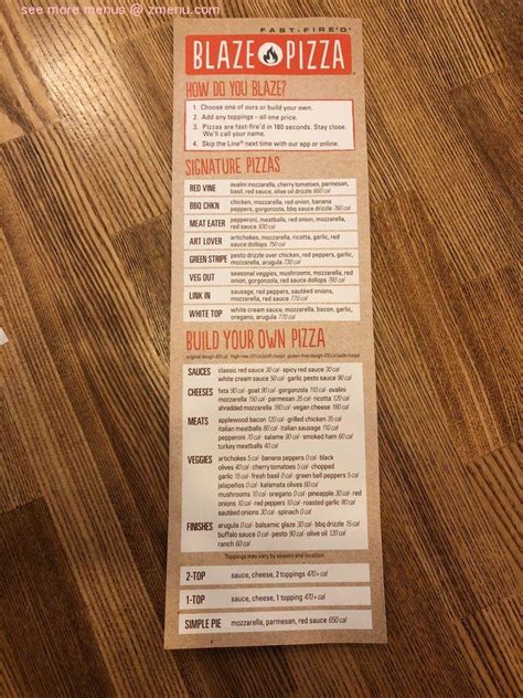 Menu at Blaze Pizza pizzeria, New Orleans, 611 O'Keefe Ave Ste C-9