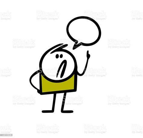 Funny Stickman Pointing Up With Finger And Comics Talking Bubble Stock ...