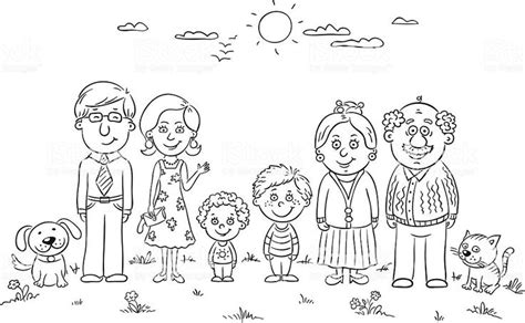 Big happy family outdoors, black and white | Family coloring pages ...