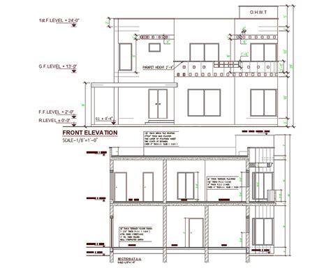 AutoCAD 2d CAD drawing of architecture double story house building ...