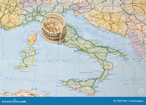 Colosseum, Rome On Italy Map - Miniature Souvenir Royalty Free Stock ...