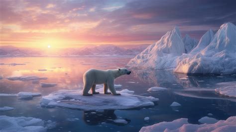 Sunrise Wallpaper 4K, Polar bear, Ice bergs, Surreal