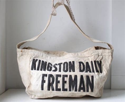 1950s vintage newspaper delivery bag in white canvas with black ...