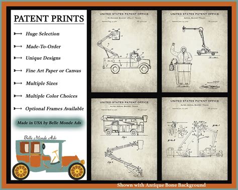 Aerial Bucket Truck Set of 4 Patent Prints Retro Lineman Poster Set ...