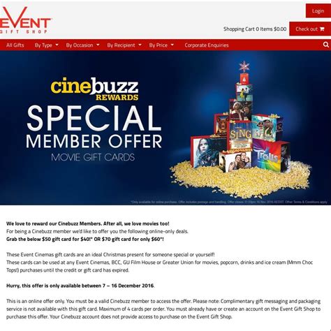 Event Cinemas Gift Cards $60= $70 and $40= $50 (Cinebuzz Members ...