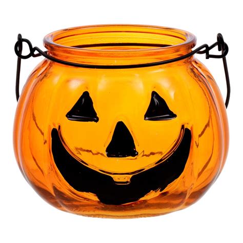 Jack-o'-Lantern Pumpkin Glass Candle Holder Tea Light Halloween Home ...