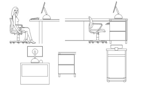 Office Desk Elevation Cad Block