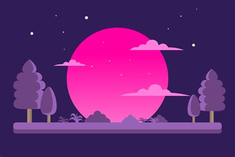 Flat design illustration landscape with tree and moon night 5428006 ...