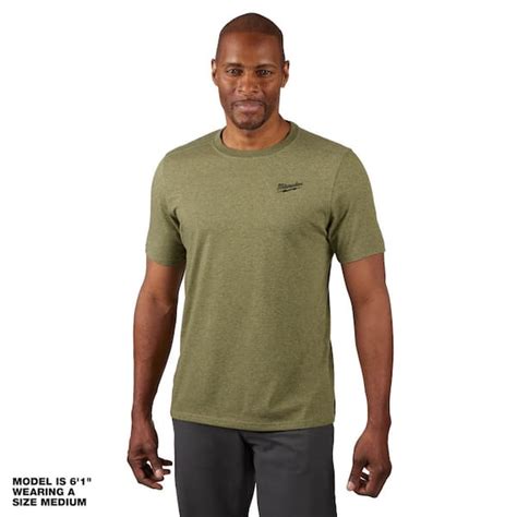 Milwaukee Men's X-Large Green Cotton/Polyester Short-Sleeve Hybrid Work ...