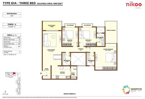 Bhartiya City Nikoo Homes 4 New Launch 2 & 3 BHK Apartment Floor Plan