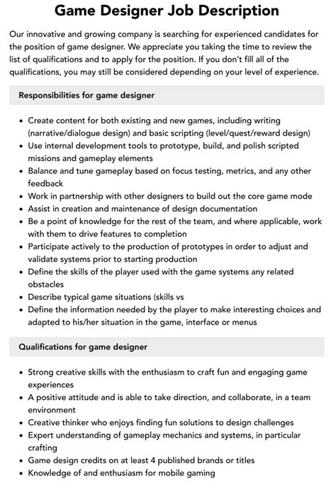 Game Designer Job Description | Velvet Jobs