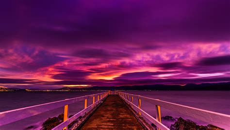 Purple Sunset over Pier Papel de Parede HD | Plano de Fundo | 2048x1158 ...