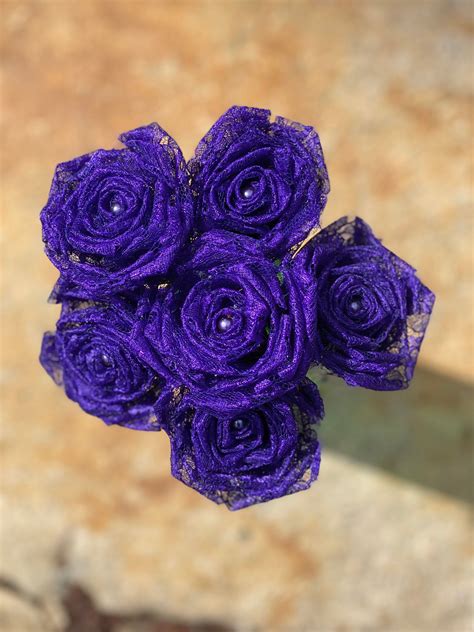 Royal Purple Lace Roses With Stem Lace Flower Bouquet Lace | Etsy ...