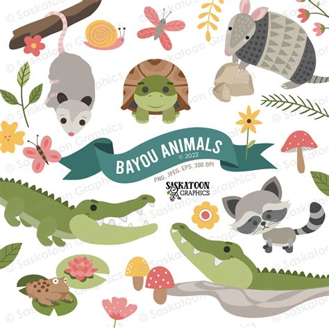 Bayou Swamp Animal Clip Art With Backgrounds Instant Download File ...