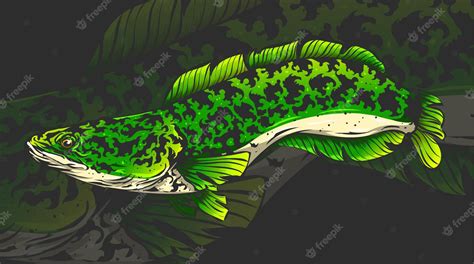 Premium Vector | Green toman fish vintage illustration style