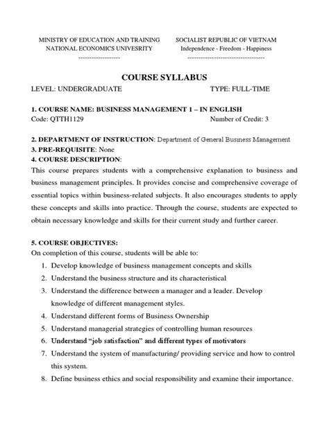 BM Course Syllabus - Undergraduate (Ed 10) | PDF | International ...