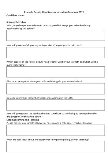 Deputy Headteacher Example Interview Questions 2019 | Teaching Resources