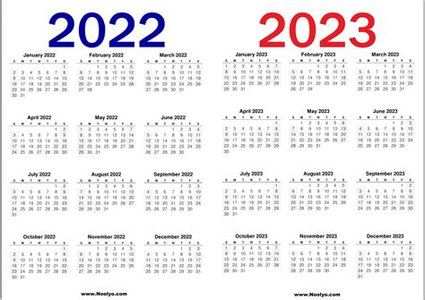 2022 and 2023 Calendar Printable Free – Noolyo.com