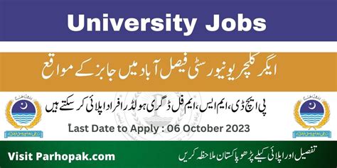 Agriculture University Faisalabad Faculty Jobs 2023