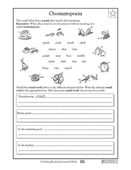 Onomatopoeia | 3rd grade, 4th grade Writing Worksheet | GreatSchools