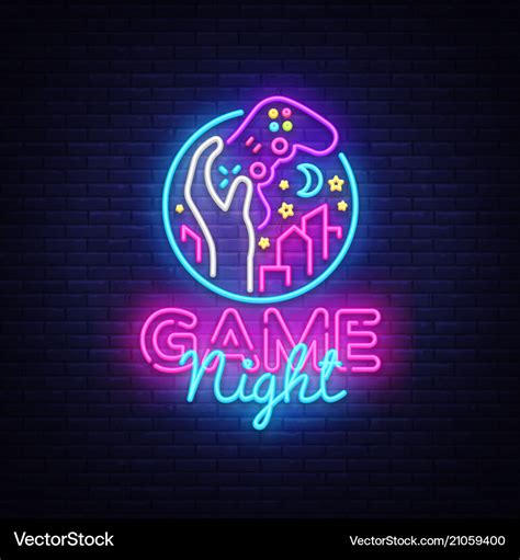 Game night neon sign logo design template Vector Image